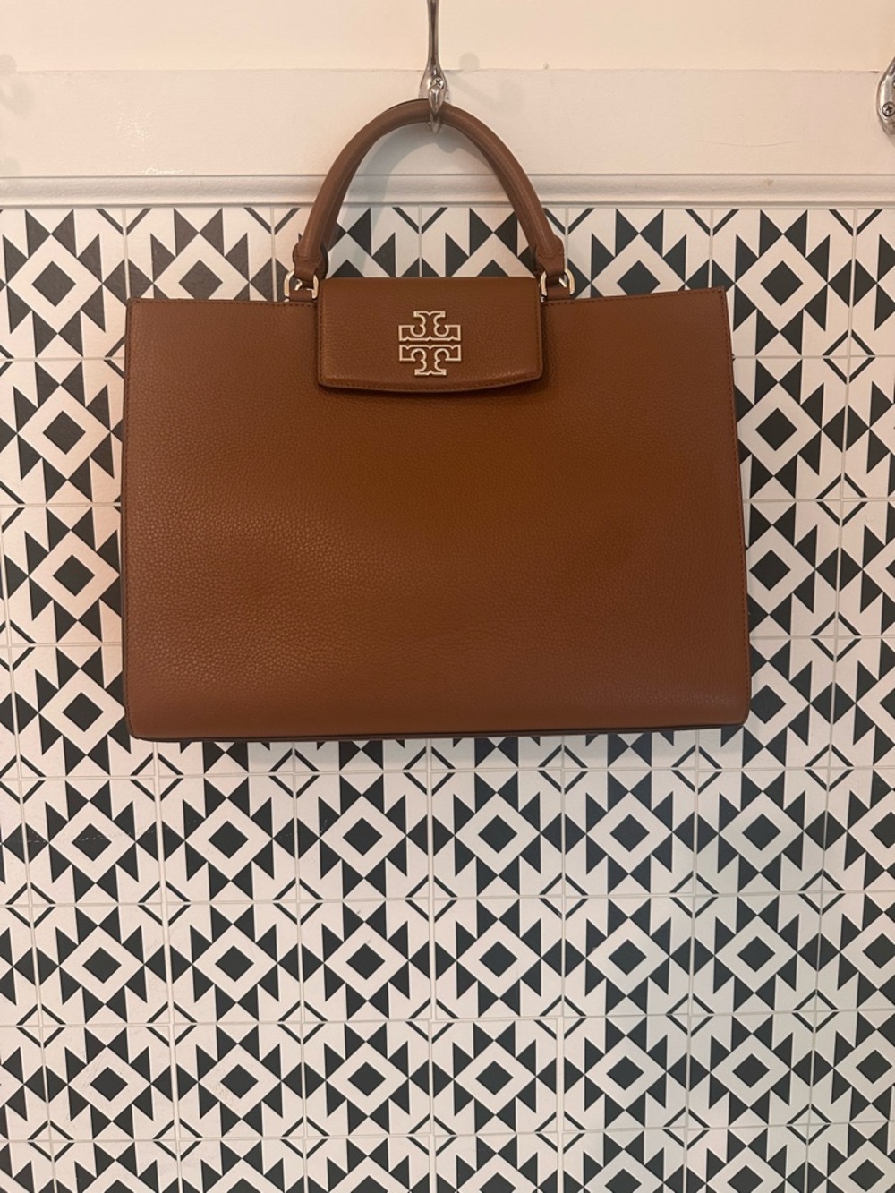 Tory Burch Cognac Pebbled Leather Top-Handle Tote